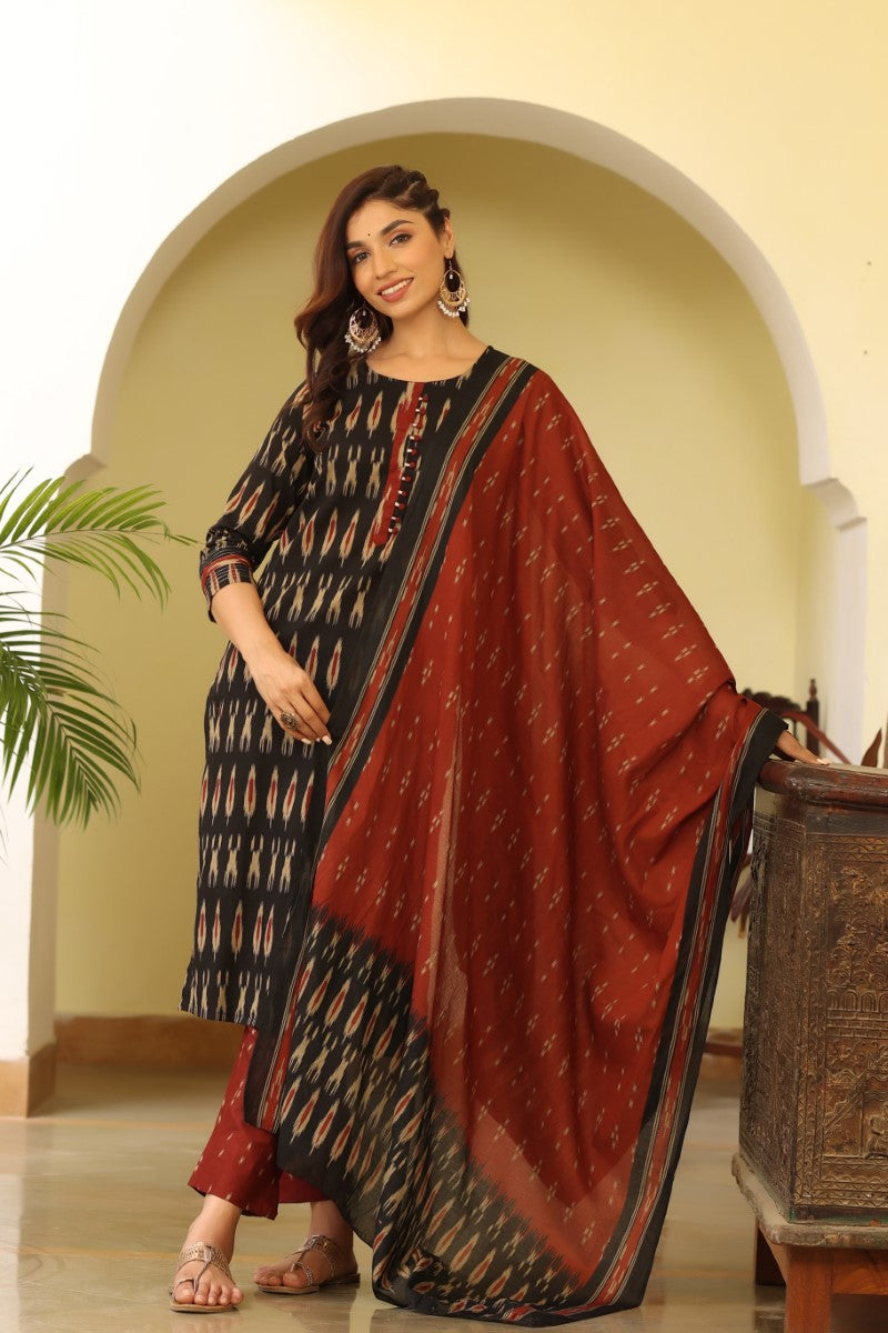 Buy Anarkali Kurta Sets for Women Black Motifs Printed Layered Jacket Style  Kurti With Trousers Indian Ethnic Wear Pakistani Salwar Suit Online in  India - Etsy